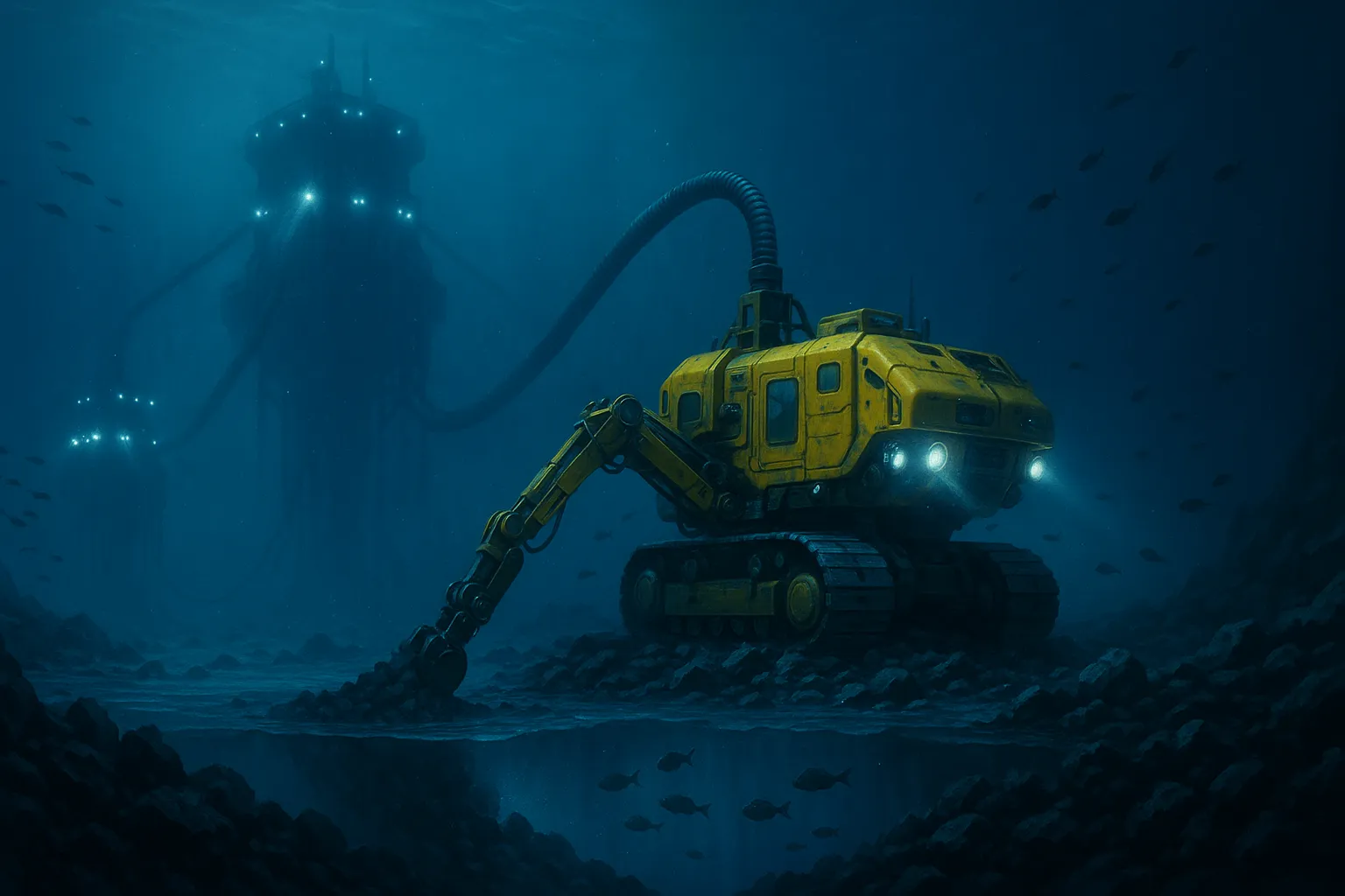 Autarke Stadt auf dem Meer Bergbau am Meeresboden (Deep-Sea Mining)