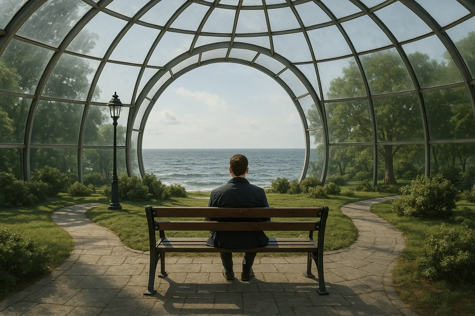 Park in einer autarken Stadt auf dem Meer